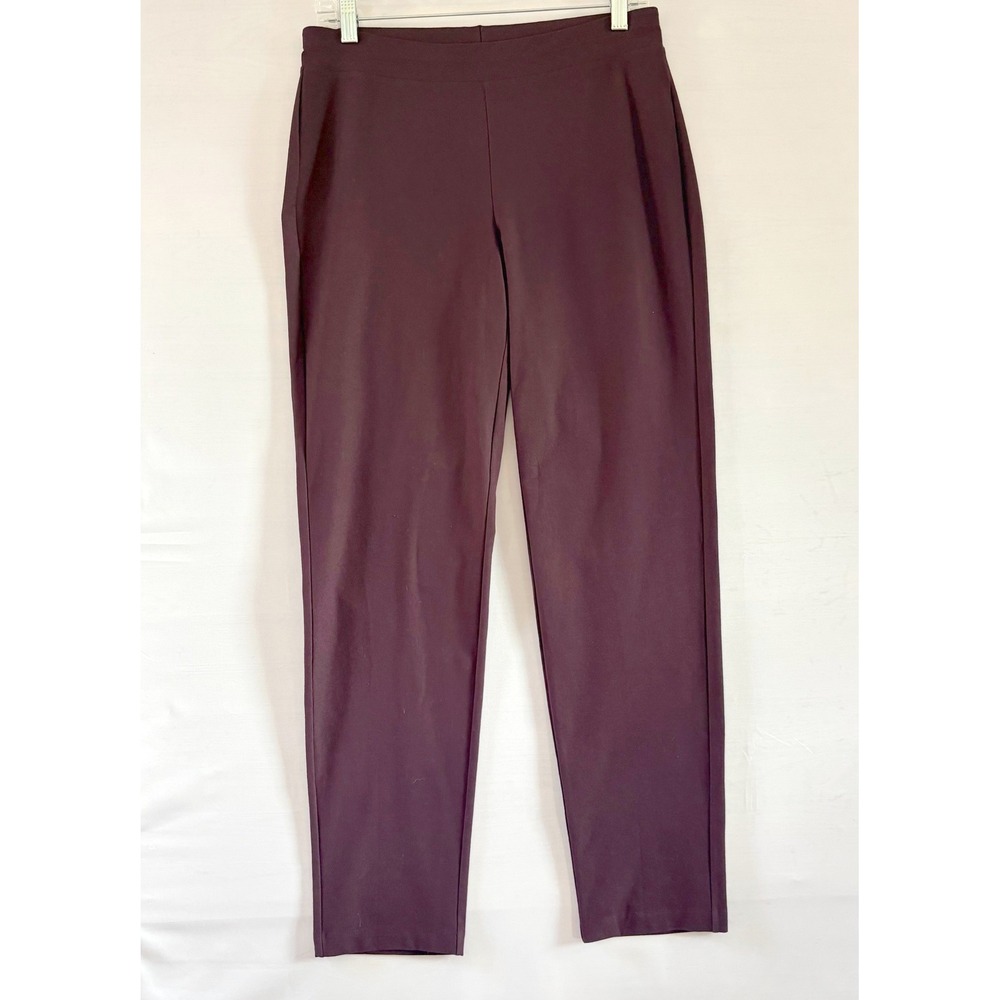 Eileen Fisher Womens Small‎ Slim Leg Stretch Crepe Pull On Pants Burgundy Brown